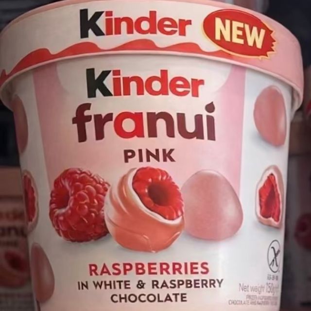 Pots de Kinder Franui, framboises enrobées de chocolat blanc et framboise
